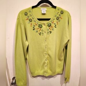 George Vintage Bejeweled Green Angora Blend Cardigan Sweater Sz XL-Y2K Fairy